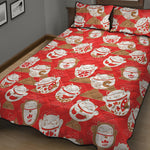 Japanese Lucky Cat Pattern Print Quilt Bed Set