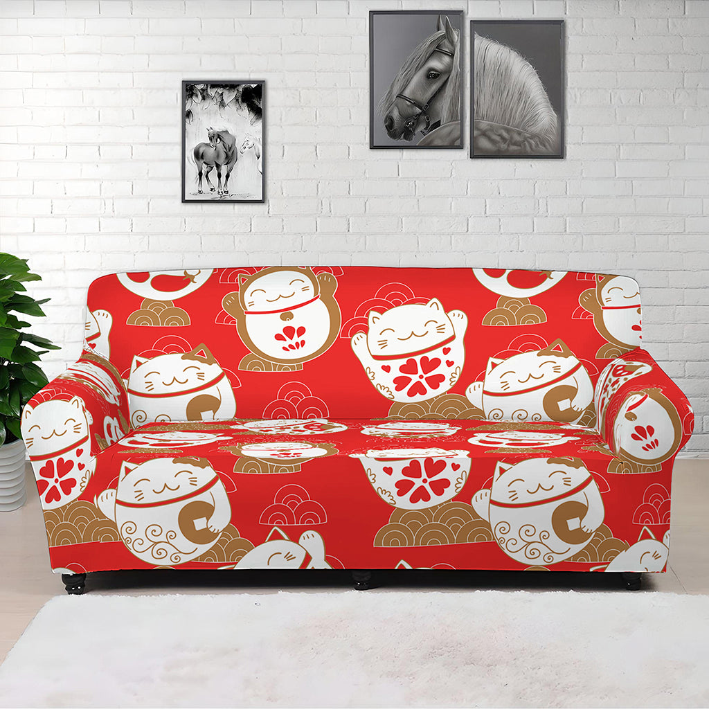 Japanese Lucky Cat Pattern Print Sofa Cover