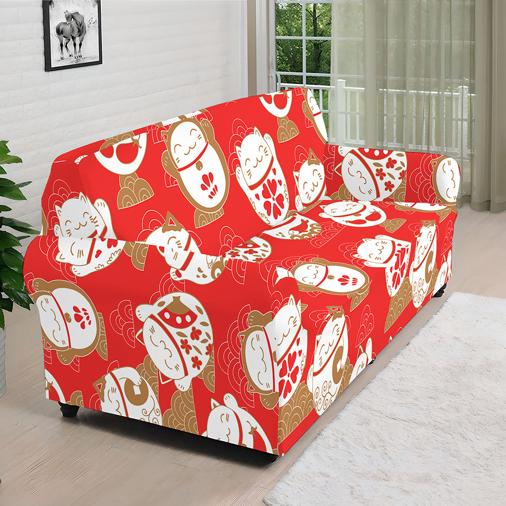 Japanese Lucky Cat Pattern Print Sofa Cover