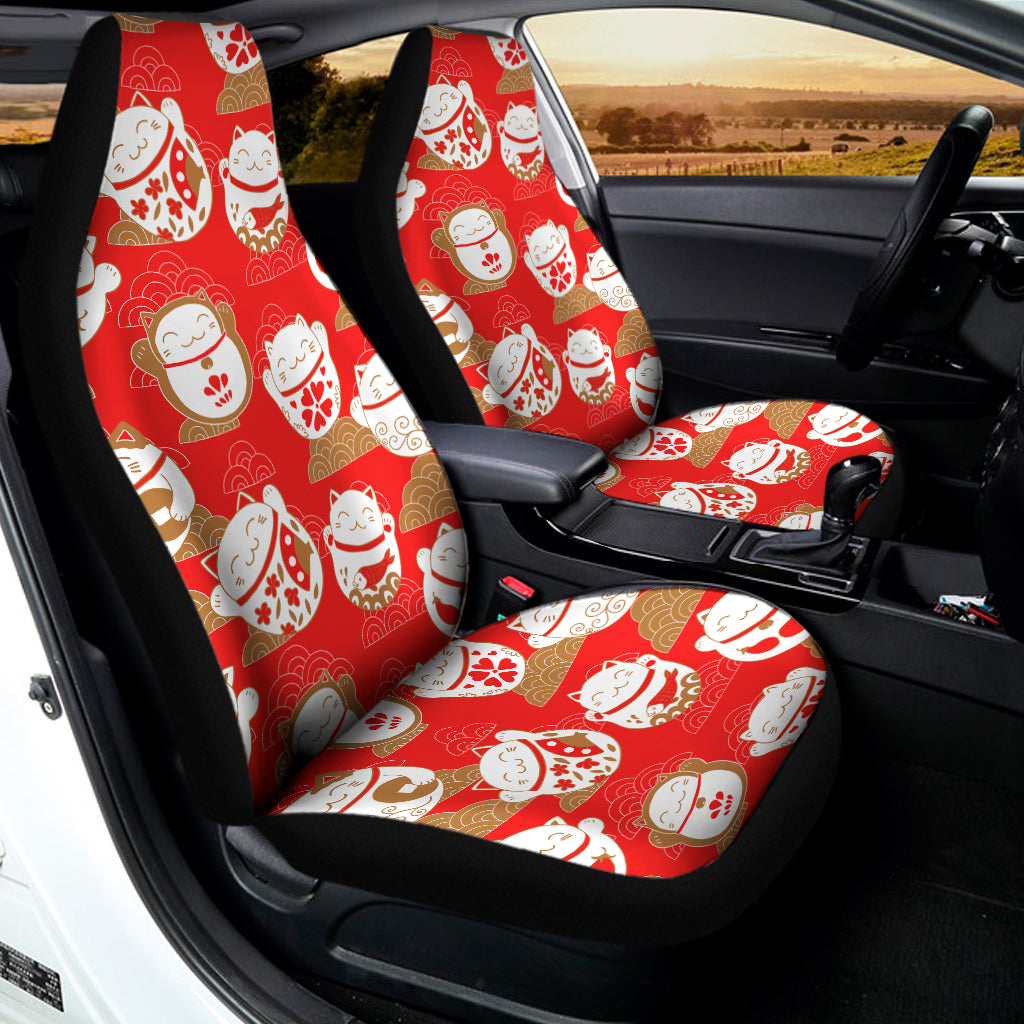 Japanese Lucky Cat Pattern Print Universal Fit Car Seat Covers