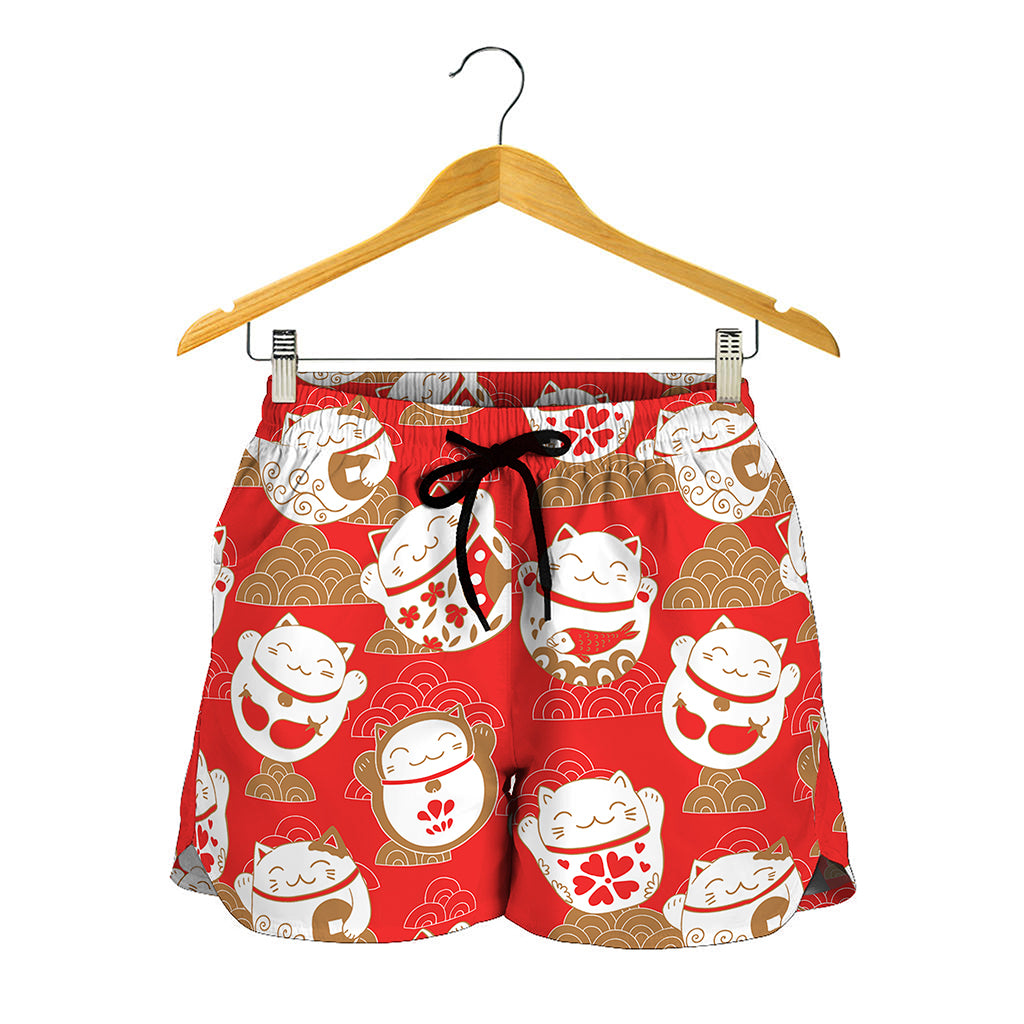 Japanese Lucky Cat Pattern Print Women's Shorts