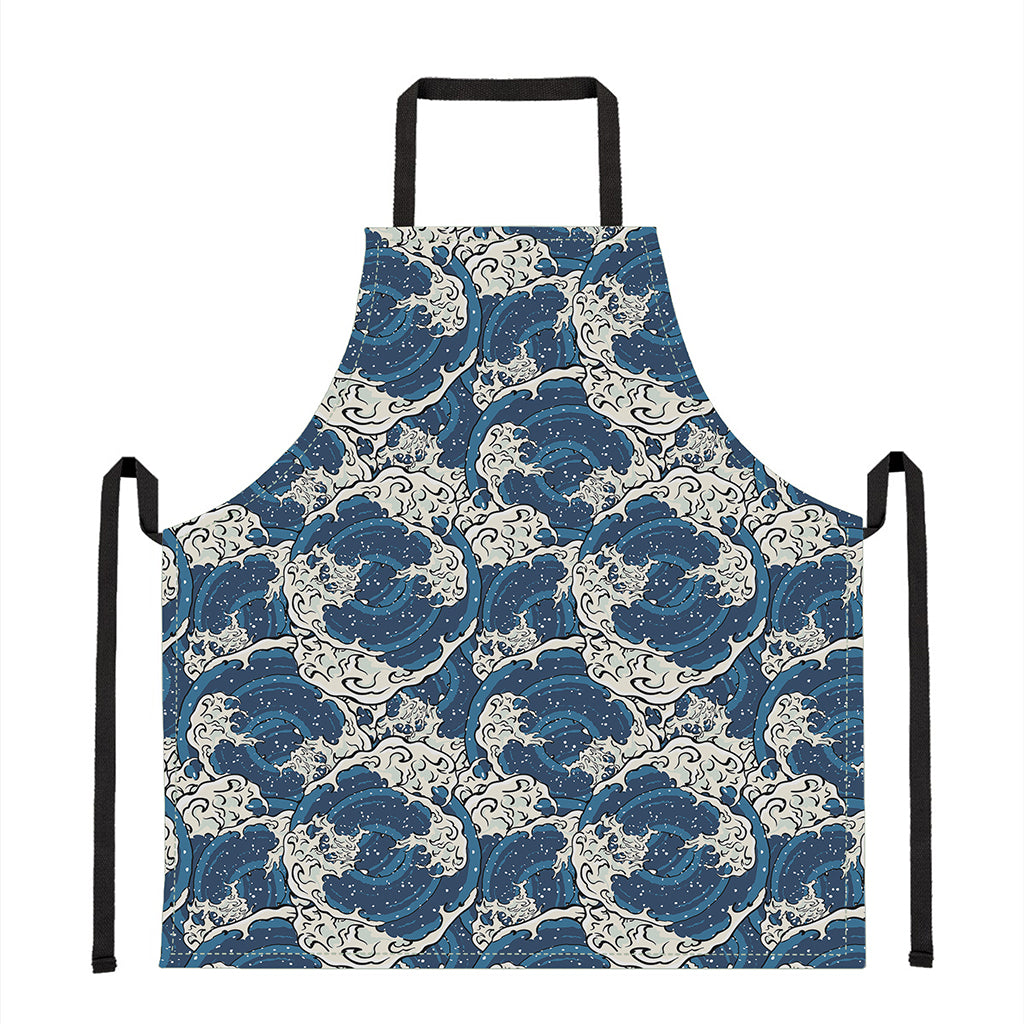 Japanese Ocean Wave Pattern Print Apron