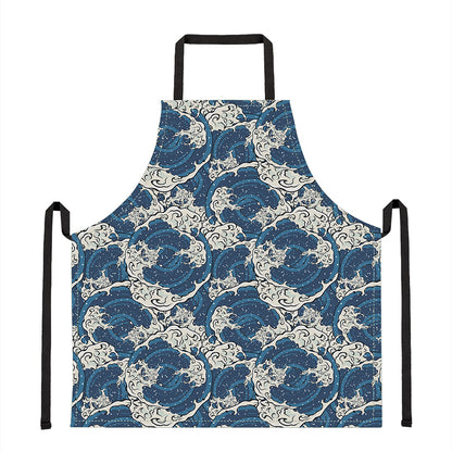 Japanese Ocean Wave Pattern Print Apron