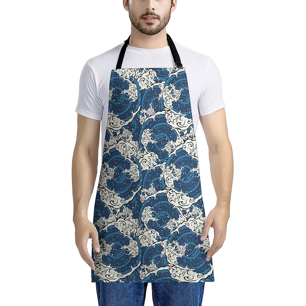 Japanese Ocean Wave Pattern Print Apron
