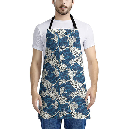 Japanese Ocean Wave Pattern Print Apron