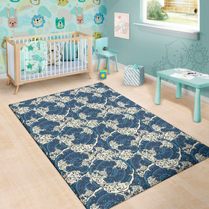 Japanese Ocean Wave Pattern Print Area Rug