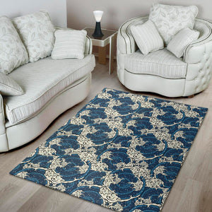 Japanese Ocean Wave Pattern Print Area Rug