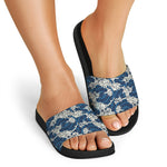 Japanese Ocean Wave Pattern Print Black Slide Sandals