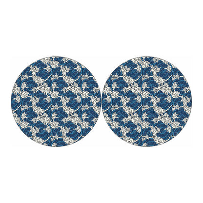 Japanese Ocean Wave Pattern Print Car Coasters