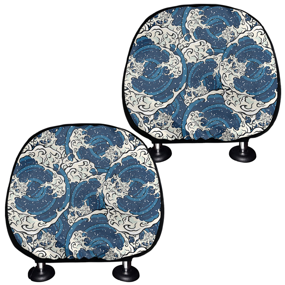Japanese Ocean Wave Pattern Print Car Headrest Covers