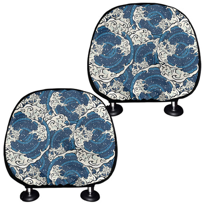 Japanese Ocean Wave Pattern Print Car Headrest Covers