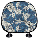 Japanese Ocean Wave Pattern Print Car Headrest Covers