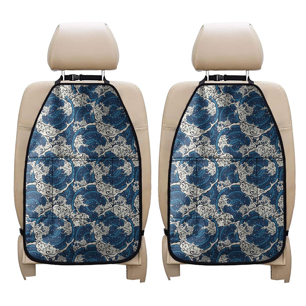 Japanese Ocean Wave Pattern Print Car Seat Organizers