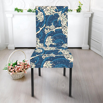 Japanese Ocean Wave Pattern Print Dining Chair Slipcover