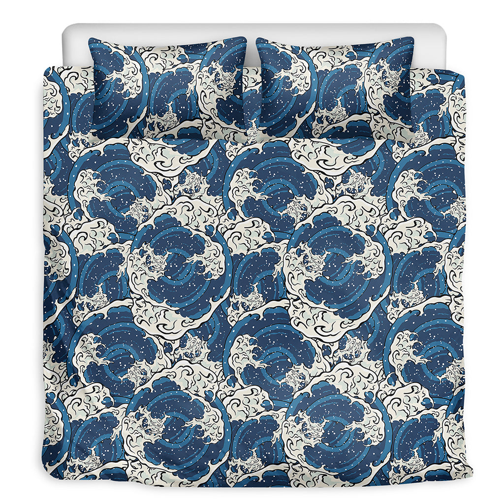 Japanese Ocean Wave Pattern Print Duvet Cover Bedding Set