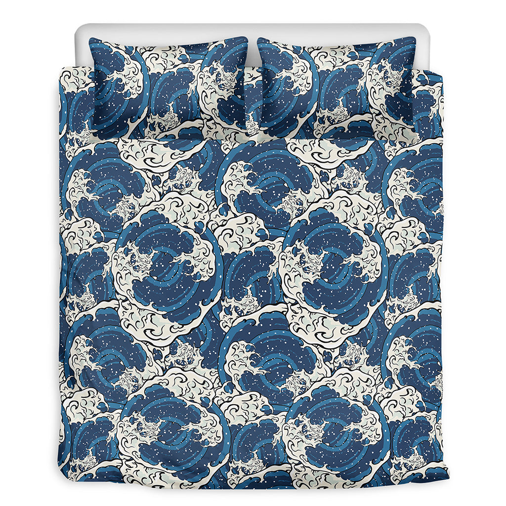 Japanese Ocean Wave Pattern Print Duvet Cover Bedding Set