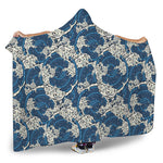 Japanese Ocean Wave Pattern Print Hooded Blanket