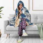 Japanese Ocean Wave Pattern Print Hooded Blanket