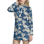 Japanese Ocean Wave Pattern Print Hoodie Dress