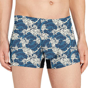 Japanese Ocean Wave Pattern Print Men's Boxer Briefs