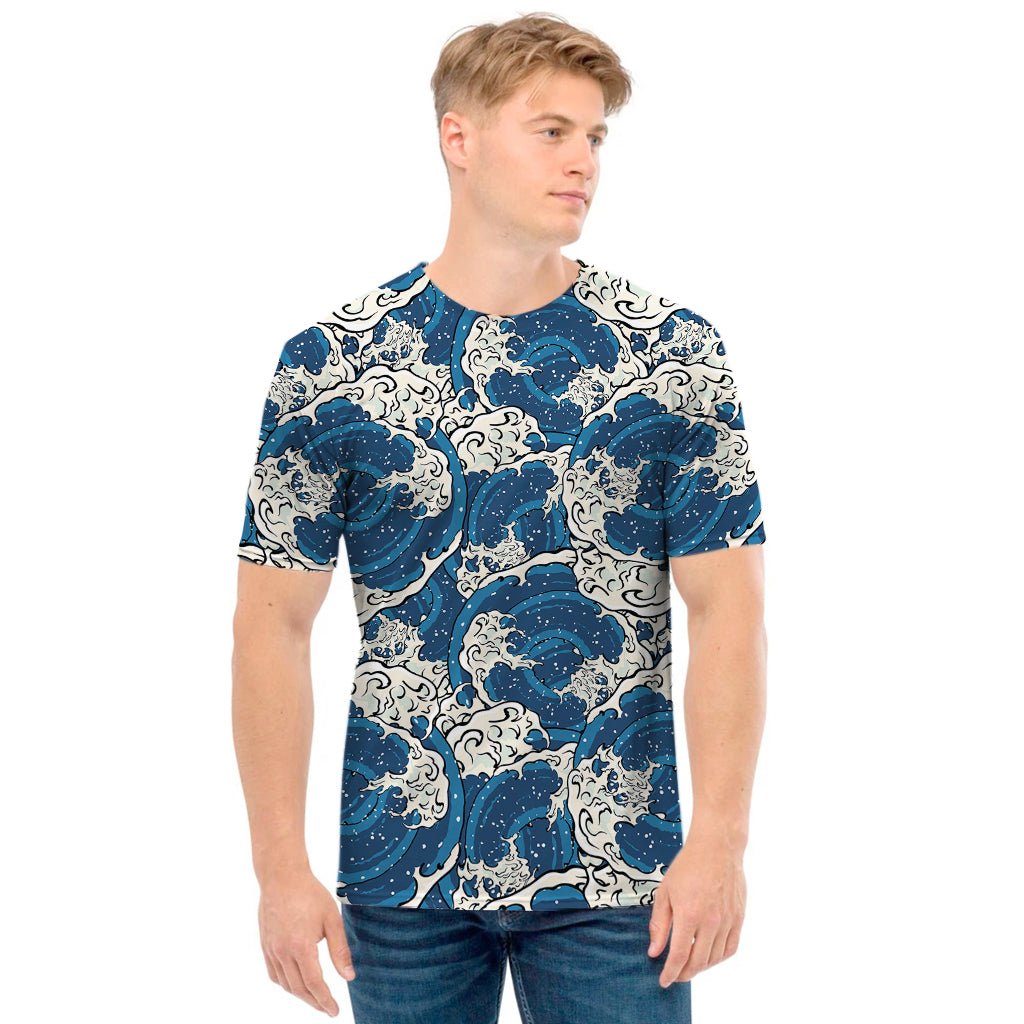 Japanese Ocean Wave Pattern Print Men's T-Shirt