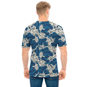 Japanese Ocean Wave Pattern Print Men's T-Shirt