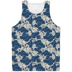 Japanese Ocean Wave Pattern Print Men's Tank Top