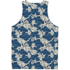 Japanese Ocean Wave Pattern Print Men's Tank Top