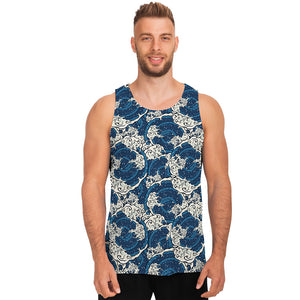 Japanese Ocean Wave Pattern Print Men's Tank Top