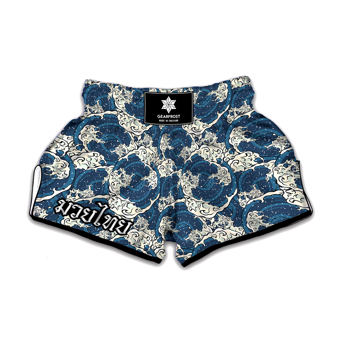 Japanese Ocean Wave Pattern Print Muay Thai Boxing Shorts