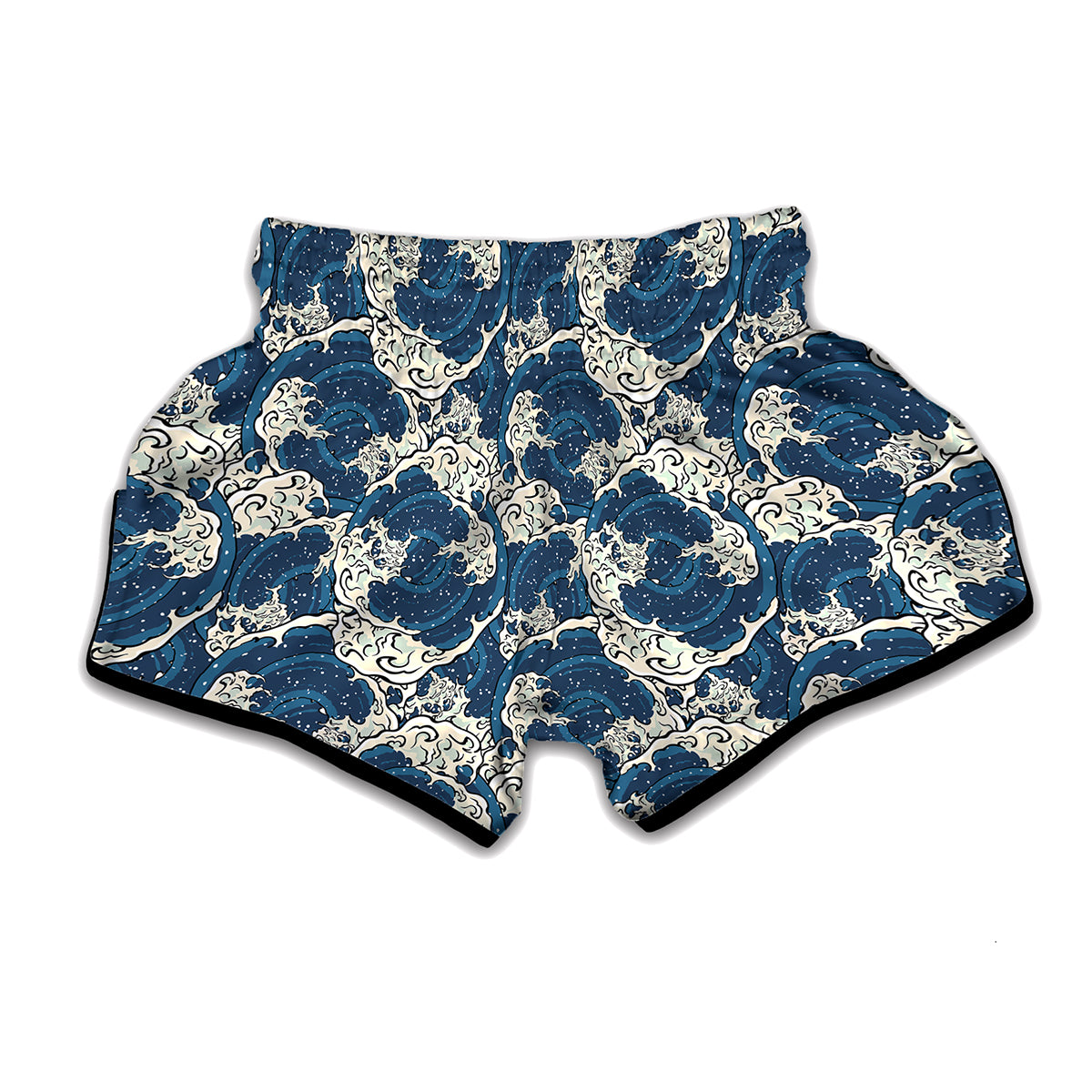 Japanese Ocean Wave Pattern Print Muay Thai Boxing Shorts