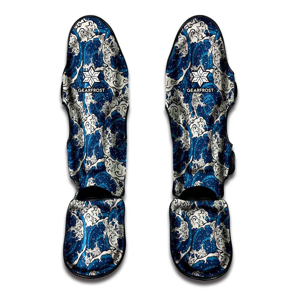 Japanese Ocean Wave Pattern Print Muay Thai Shin Guard