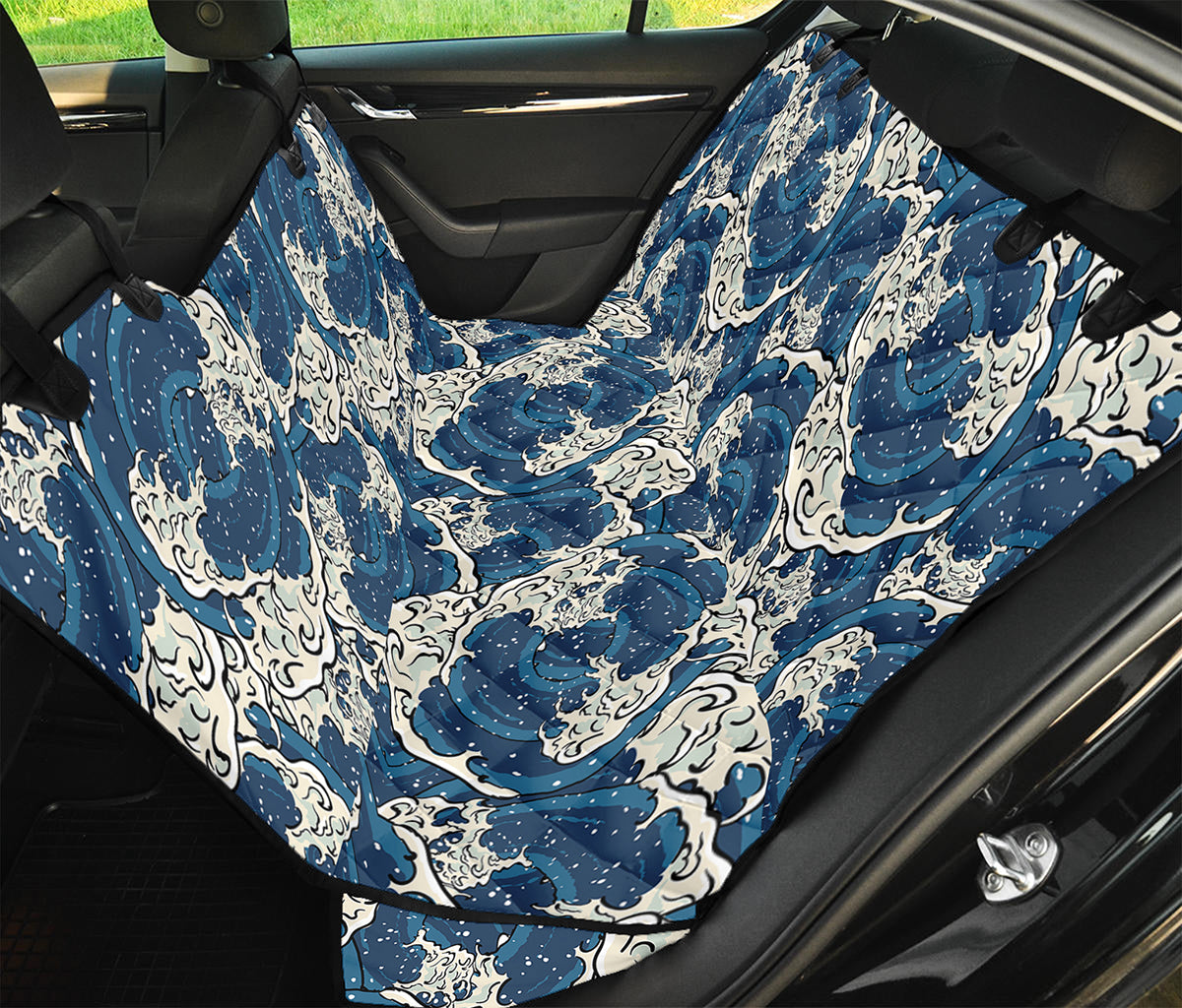 Japanese Ocean Wave Pattern Print Pet Car Back Seat Cover