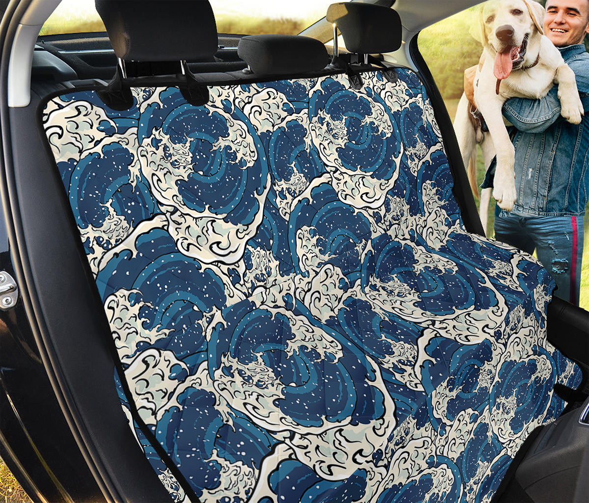 Japanese Ocean Wave Pattern Print Pet Car Back Seat Cover