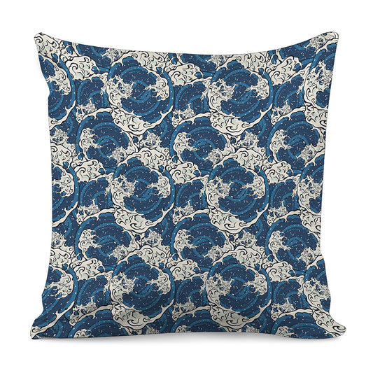 Japanese Ocean Wave Pattern Print Pillow Cover