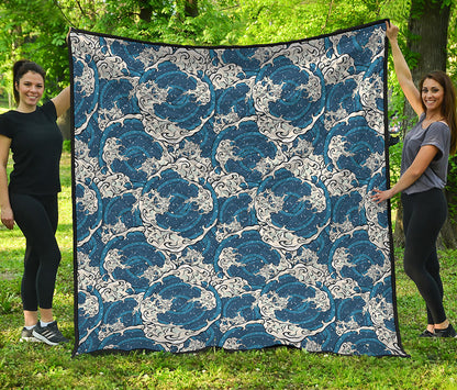 Japanese Ocean Wave Pattern Print Quilt