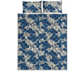 Japanese Ocean Wave Pattern Print Quilt Bed Set