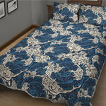 Japanese Ocean Wave Pattern Print Quilt Bed Set