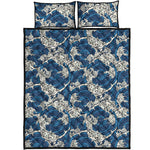 Japanese Ocean Wave Pattern Print Quilt Bed Set