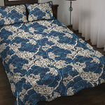 Japanese Ocean Wave Pattern Print Quilt Bed Set