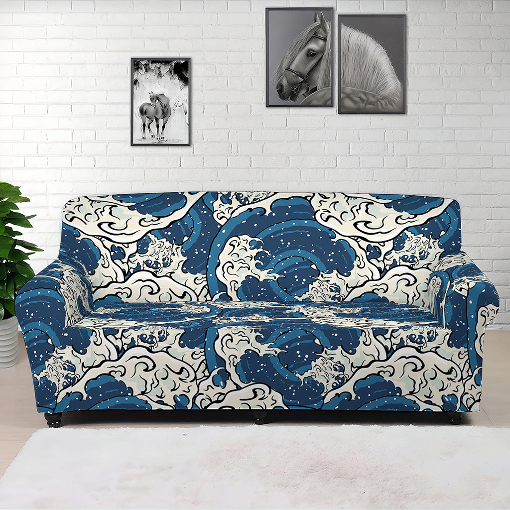 Japanese Ocean Wave Pattern Print Sofa Cover