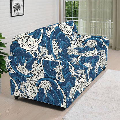 Japanese Ocean Wave Pattern Print Sofa Cover