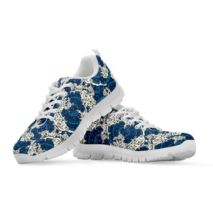 Japanese Ocean Wave Pattern Print White Sneakers