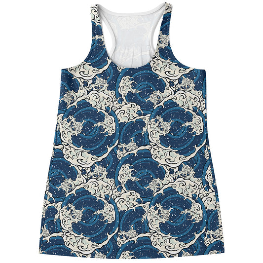 Japanese Ocean Wave Pattern Print Women's Racerback Tank Top