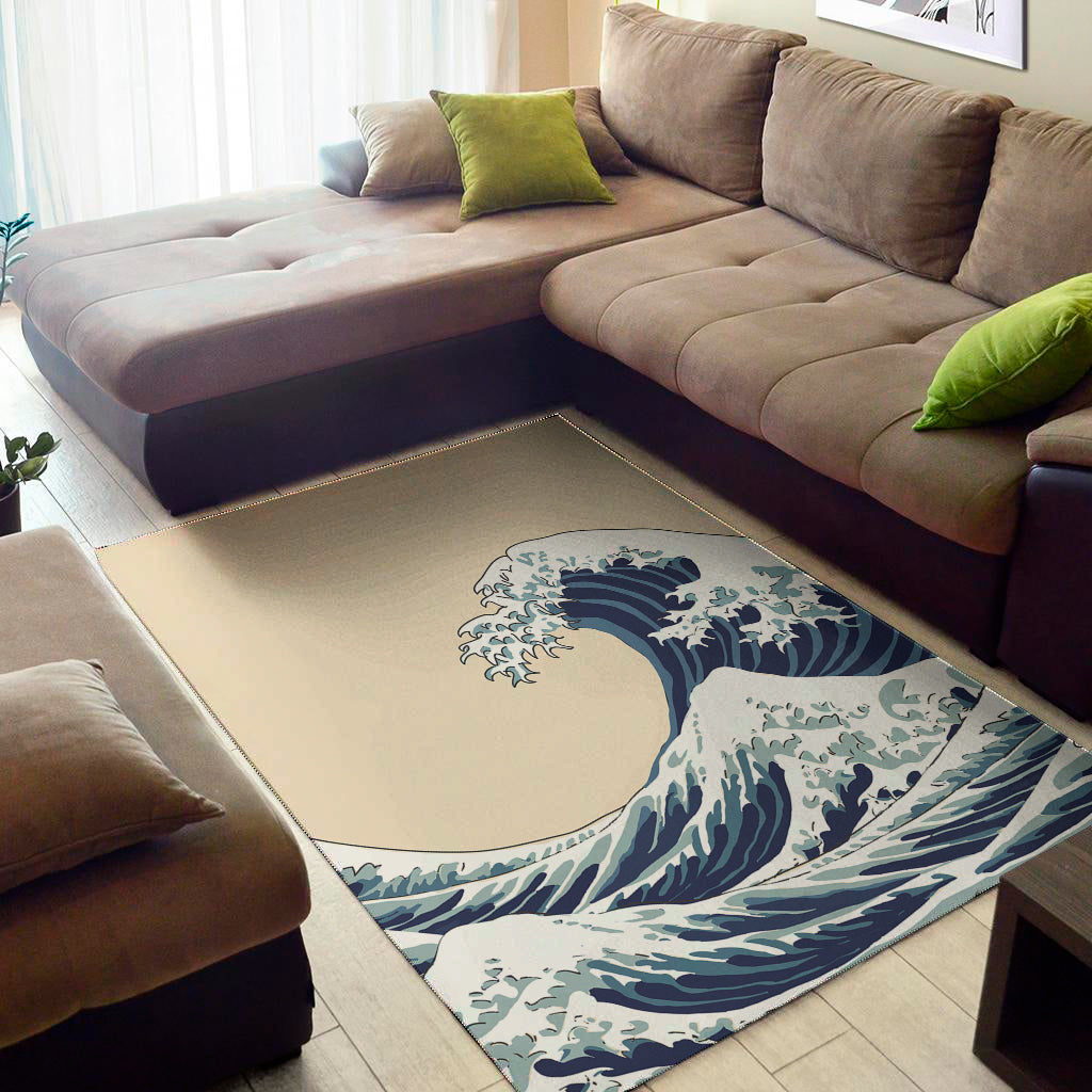 Japanese Ocean Wave Print Area Rug