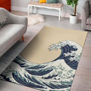 Japanese Ocean Wave Print Area Rug