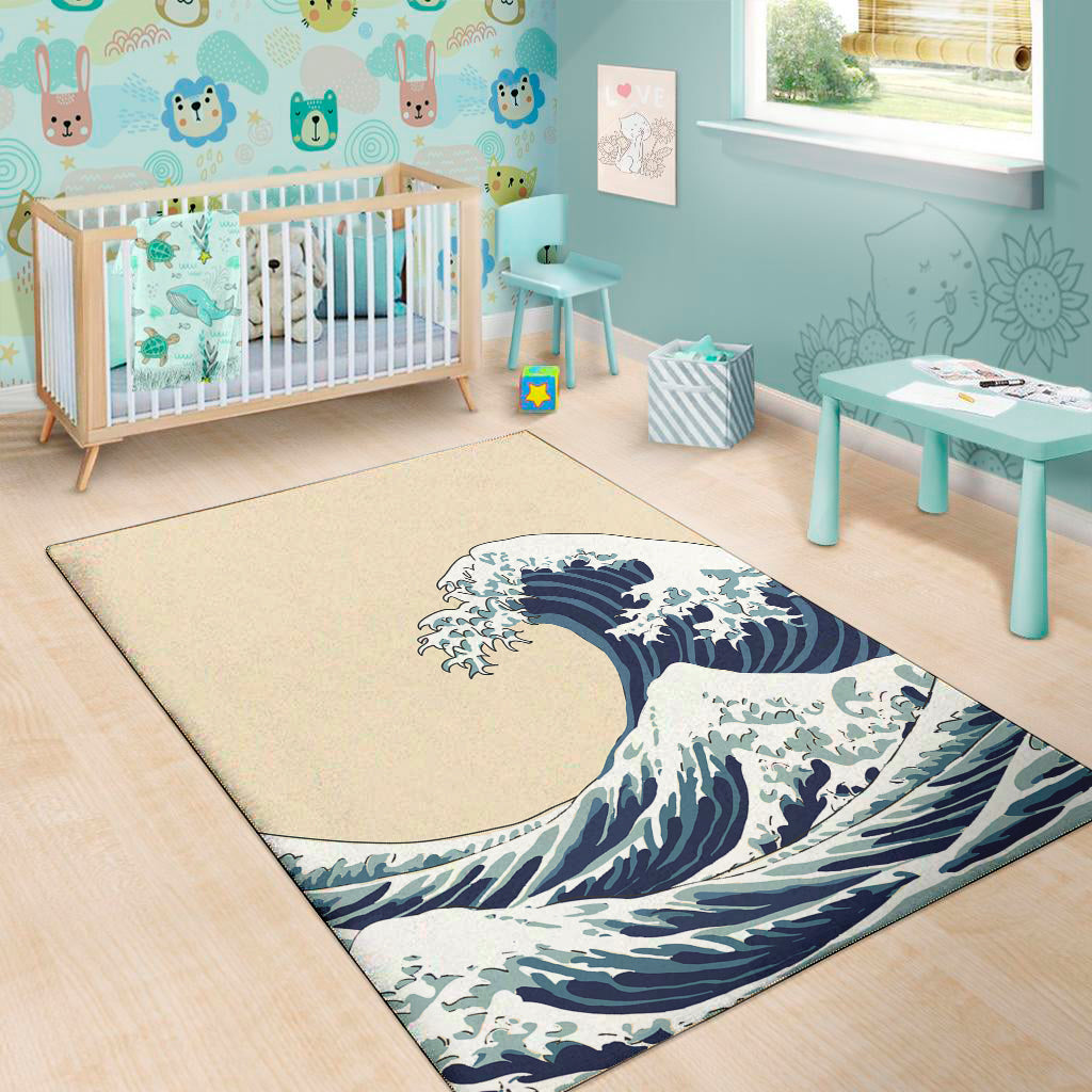 Japanese Ocean Wave Print Area Rug