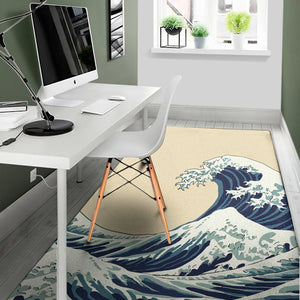 Japanese Ocean Wave Print Area Rug