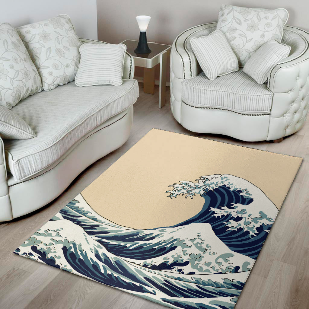 Japanese Ocean Wave Print Area Rug