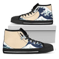 Japanese Ocean Wave Print Black High Top Sneakers
